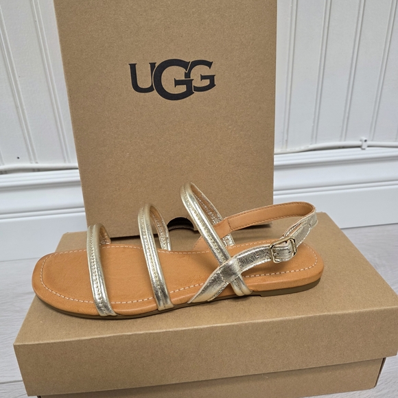 UGG Mytis Gold Strappy Sandals SZ 8 - Picture 1 of 8